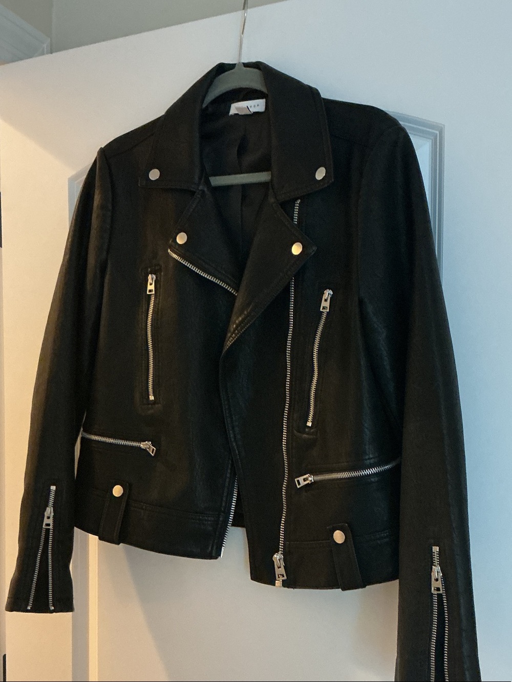 Quince Black faux Leather Moto Jacket with Silver Hardware